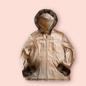 Vintage Jones New York Jacket, Faux Fur Around Hood and Cuffs, Women L